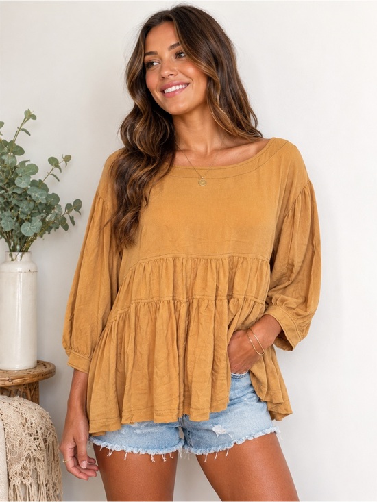 entro Tops - Entro Camel Tan Babydoll Top NWT